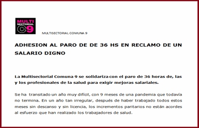 La Multisectorial de la Comuna 9 se solidarizó con el reclamo de los médicos municipales