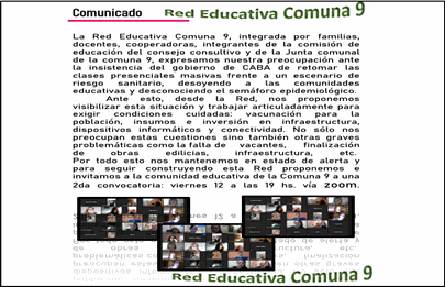 Comunicado de la Red Educativa de la Comuna 9