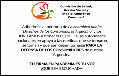 La comisión de salud de la comuna 8 apoya petitorio de la Asamblea de los Derechos de los Consumidores