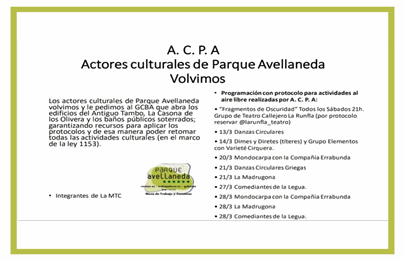 Los Actores Culturales y vecinos organizados volvieron a Parque Avellaneda