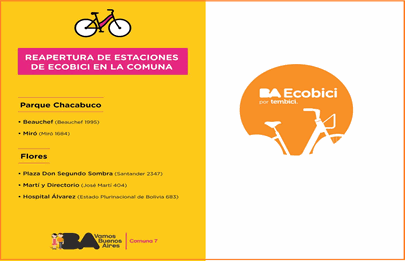 Reapertura de estaciones Ecobici en la comuna 7