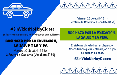 Bocinazo por la vida contra la presencialidad en la Jefatura de gobierno