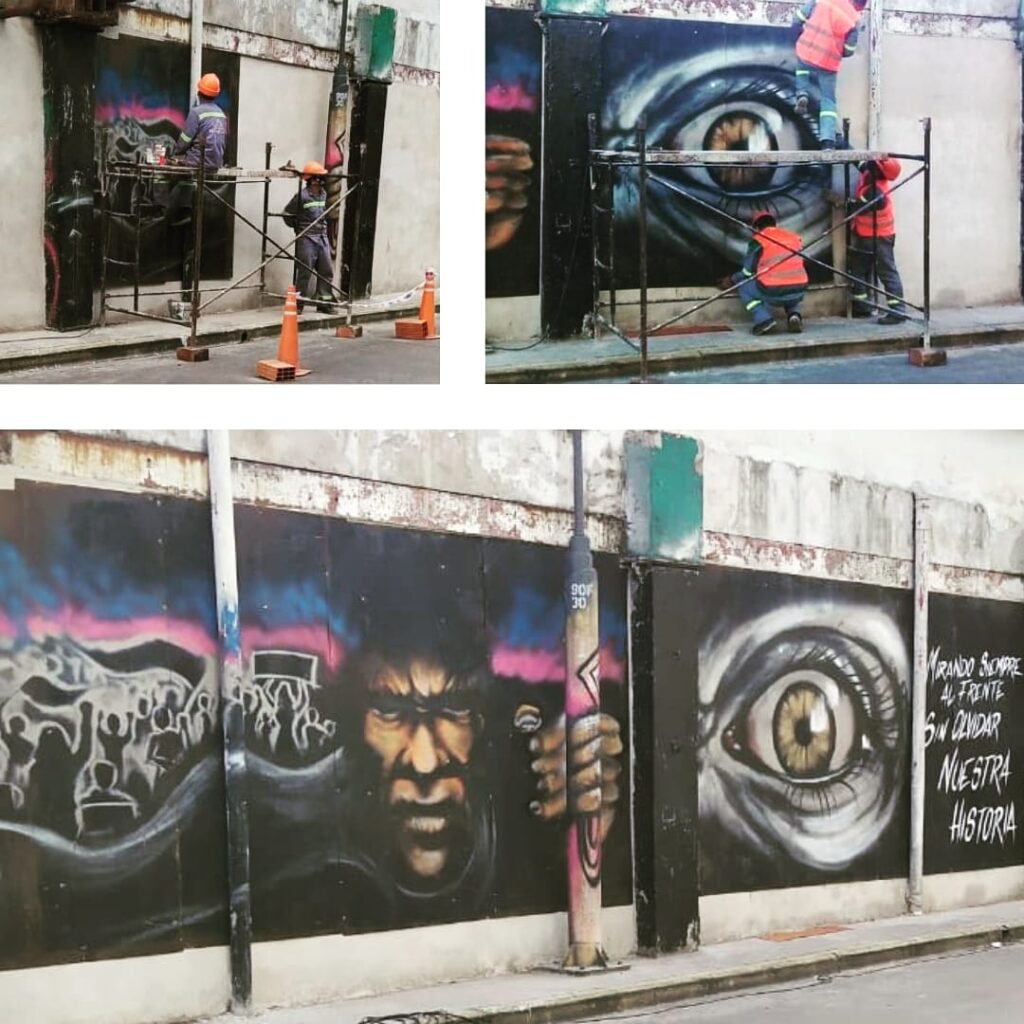 Trenes Argentinos reinstaló los murales sobre Cromañón en la calle Mitre