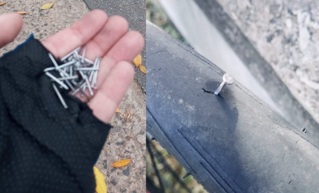 Volvieron a tirar tachuelas en torno al Parque Sarmiento y varios ciclistas sufrieron pinchaduras