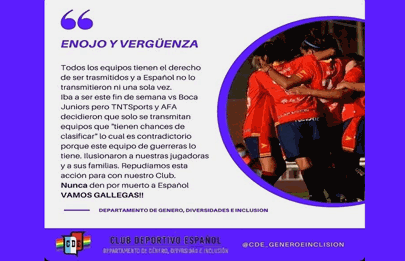 Denuncia del Futbol femenino de Deportivo Español contra TNT Sports y AFA