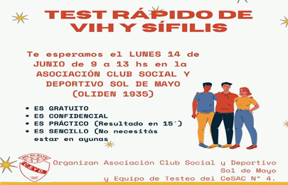 Testeo rápido de Sifilis y VIH en el club Sol de Mayo