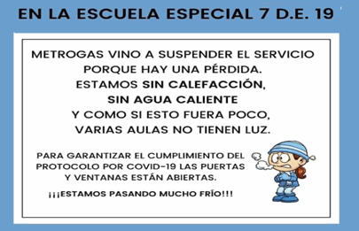 Escuela especial de Villa Soldati sin suministro de Gas