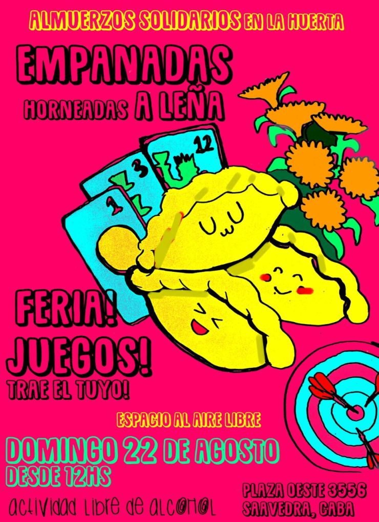 Almuerzos solidarios en la Huerta de Saavedra con empanadas veganas, juegos y feria