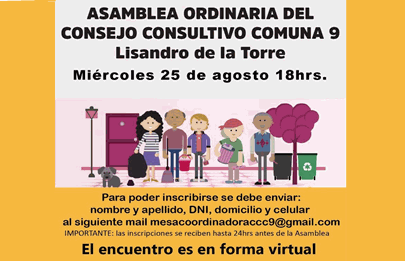 Inscripción para participar de la reunión de agosto del Consejo Consultivo Comunal