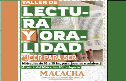 Taller de lectura y oralidad en el Espacio Social y Cultural Macacha