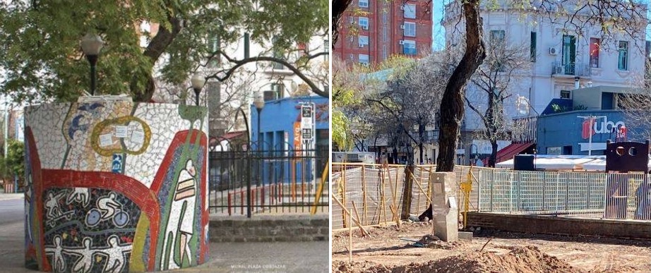 Palermo: vecinos denuncian que el GCBA demolió un mural durante la puesta en valor de Plaza Cortázar