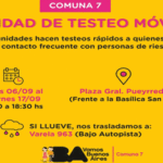 La unidad de testeo móvil de Plaza Flores al bajo autopista por lluvia