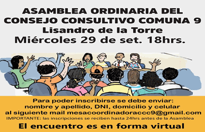 Convocatoria para la  próxima reunión del consejo consultivo de la Comuna 9