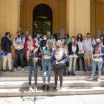 Dirigentes sindicales y legisladores presentes en la protesta de la Escuela Mariano Acosta contra los robos