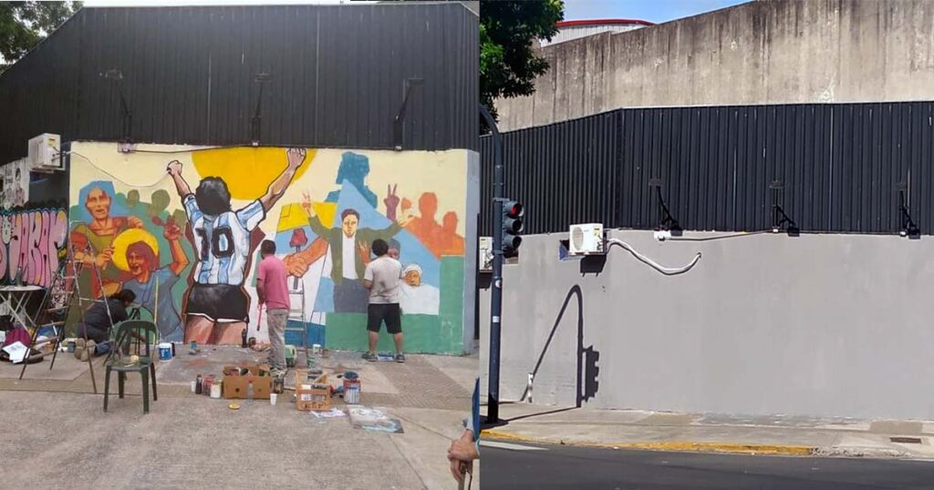Taparon el mural en homenaje a Maradona en Chacarita