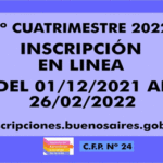 Pre-inscripciones ciclo lectivo 2022 CFP 24 de Flores