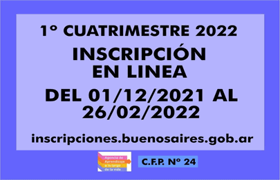 Pre-inscripciones ciclo lectivo 2022 CFP 24 de Flores
