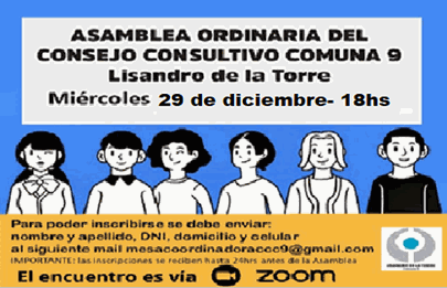 Convocan a la última reunión del año del Consejo Consultivo de la Comuna 9