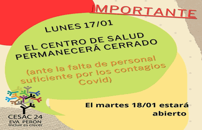 CESAC 24 de Villa Soldati “Cerrado por Covid”