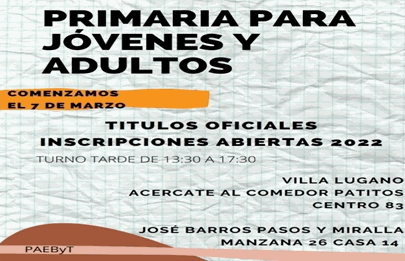 Primaria para jóvenes y adultos en Villa Lugano