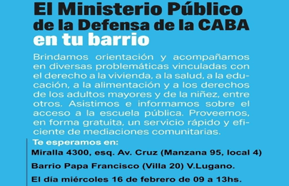 Lugano: el Ministerio Publico de la Defensa llega al barrio Papa Francisco