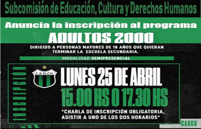 Inscripción al programa Adultos 2000 en el club Nueva Chicago