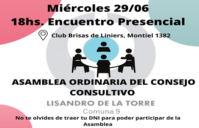 Asamblea de junio del Consejo Consultivo de la Comuna 9