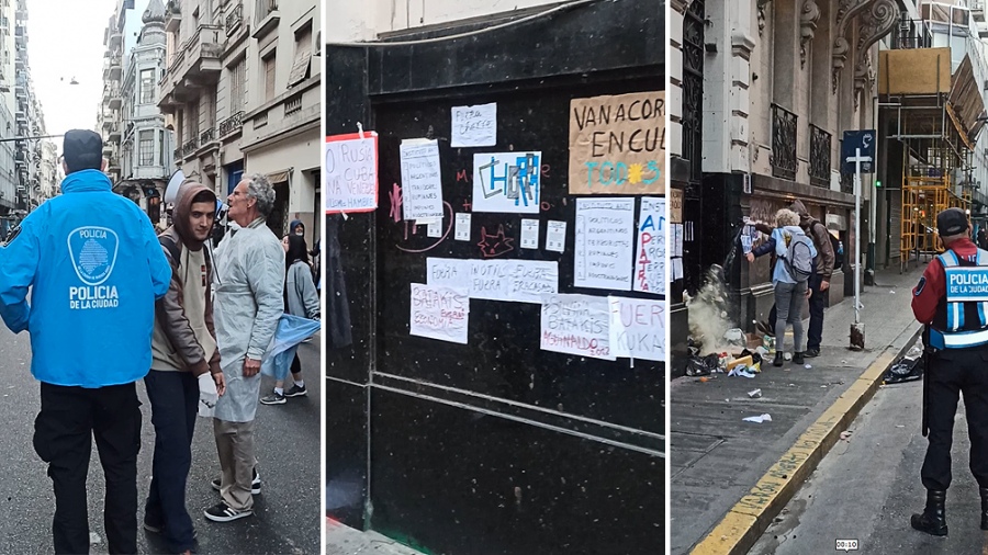 Congreso: manifestantes pegaron carteles y tiraron basura frente al Instituto Patria