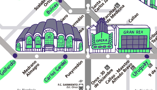 Vacaciones de invierno: la ilustradora Josefina Jolly dibujó el Abasto para un mapa de Emova