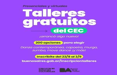 Últimos días para inscribirse en talleres gratuitos del Circuito de Espacios Culturales