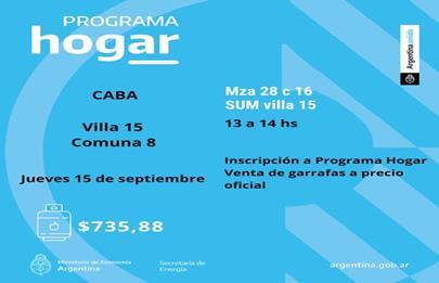 Villa 15: Programa Hogar con  venta de garrafa social