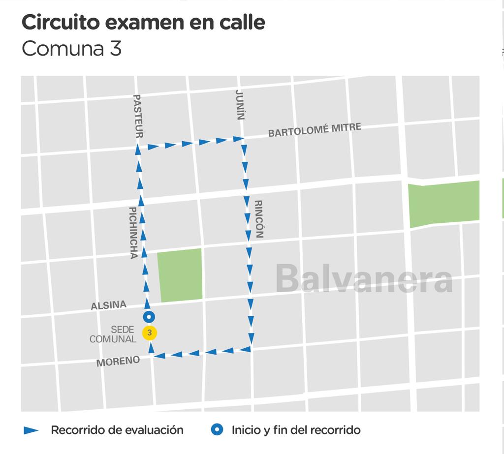 Licencias de conducir: habilitaron el circuito callejero en Balvanera, entre el Spinetto y Plaza 1 de Mayo