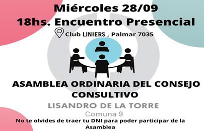 Se realizará una nueva asamblea ordinaria del Consejo Consultivo de la Comuna 9