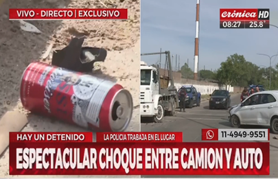 Chocó con el auto de un cliente contra un camión estacionado salió ileso