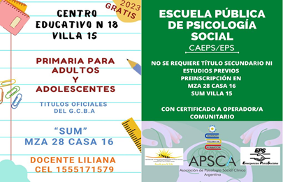 Primaria para jóvenes y adultos en SUM villa 15