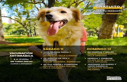 Vacunación antirrábica gratuita en Lugano y otros barrios porteños