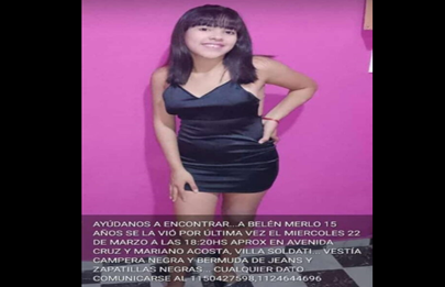 Buscan a Belén Merlo por Villa Soldati