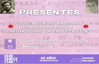 Colocación de balsones recordatorios de Martha Elvira Tilger y Alfredo Tritero en Lugano