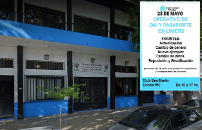 Liniers: Operativo de tramitación de DNI y pasaporte en el club San Martín