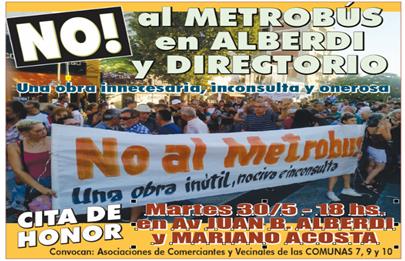Convocatoria a protesta contra del Metrobús Alberdi Directorio