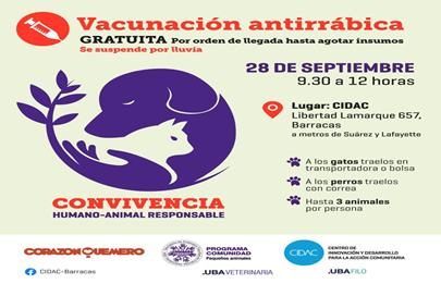 Vacunación Antirrábica gratuita en el CIDAC Barracas