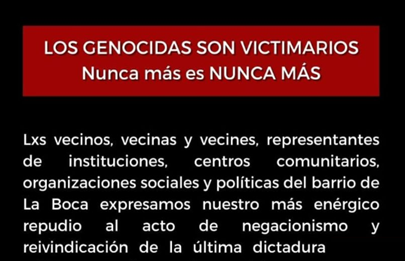 Organizaciones de La Boca expresaron “los genocidas son victimarios nunca más, es nunca más”