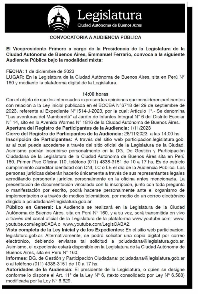 Audiencia Pública 01 de diciembre de 2023