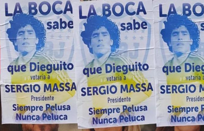 Afiches en el barrio de La Boca “Maradona votaría a Massa”