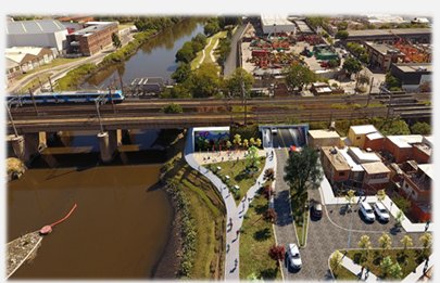 Construcción del bajo Puente Bosch y vías del Ferrocarril Roca