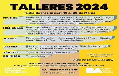 Abrió la inscripción a los talleres del Espacio Cultural Marcó del Pont 