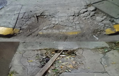 Pozos, veredas rotas y rampas para discapacitados dañadas en la comuna 7