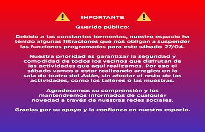 Suspensión de actividades en el Espacio Cultural Adan Buenosayres