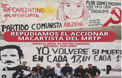 Tapan mural en homenaje a Florencia Gómez, militante comunista víctima de un feminicidio