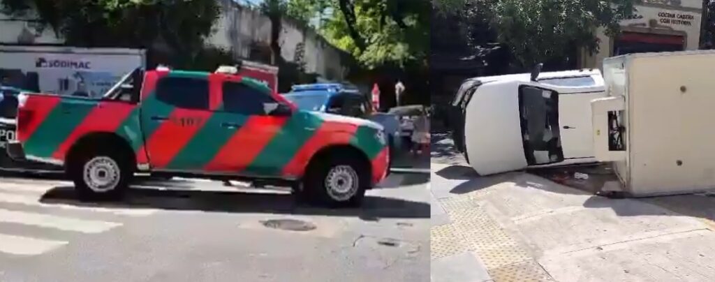 Al menos dos heridos por el choque y vuelco de un camión frigorífico en Estomba y Crisologo Larralde